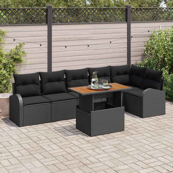 vidaXL Súprava záhradných pohoviek s úložiskom 7 pcs Čierna Poly ratan
