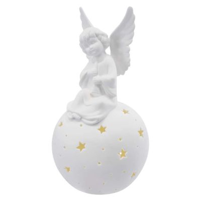 Keramický anjel LED, 29 cm, 2x AA, vnútorný, teplá biela