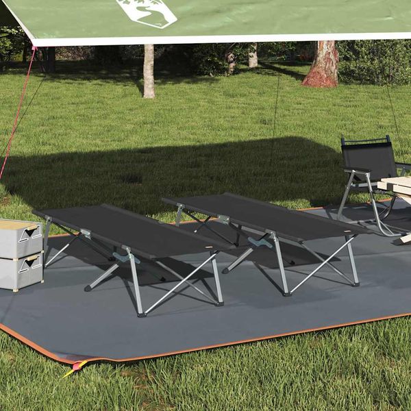 vidaXL Skladacia kempingová posteľ 2 pcs Čierna 194 x 62,5 x 42,5 cm