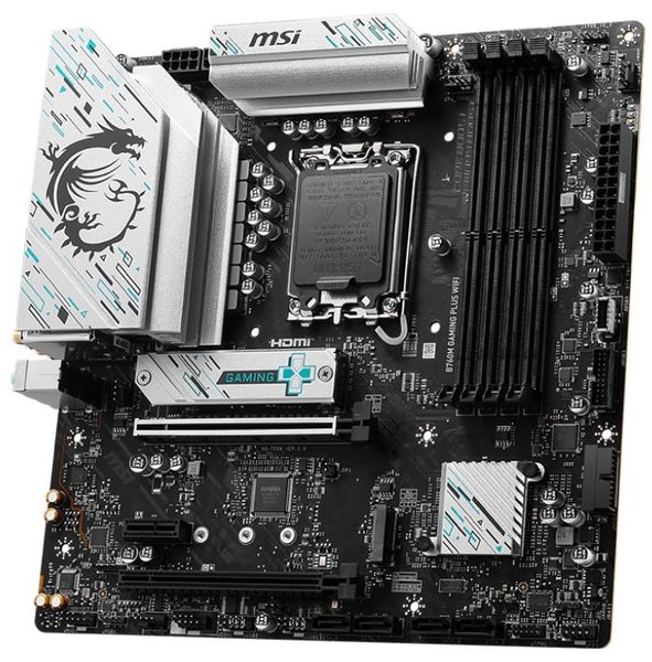 MSI B760M GAMING PLUS WIFI / Intel B760 / LGA1700 / 4x DDR5 / 2x M.2 / HDMI / DP / WiFi / mATX Základní deska, Intel B760, LGA1700, 4× DDR5 DIMM (max. 192GB), Wi-Fi, 2× M.2, 2× HDMI, 2× DisplayPort, mATX