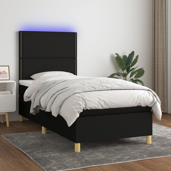 vidaXL Posteľ boxsping s matracom a LED čierna 90x190 cm látka