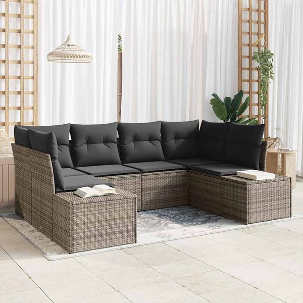 vidaXL Súprava záhradných pohoviek s úložiskom 6 pcs Sivá Poly ratan