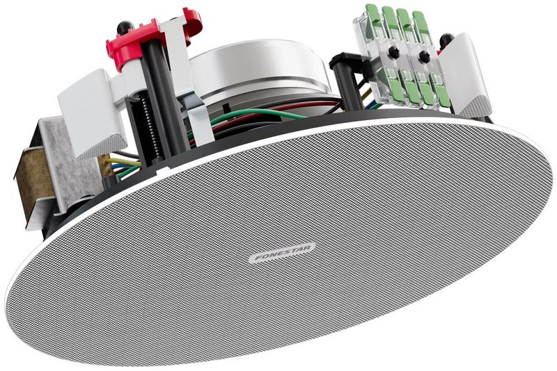 Fonestar Podhledový 100V reproduktor 15 W, 6", bezrámečkový, IP44, montážní hl 80 mm, bílý stropní reproduktor, 100 V linka, 15 W RMS, 6", IP-44, hliníková mrížka, transformátor