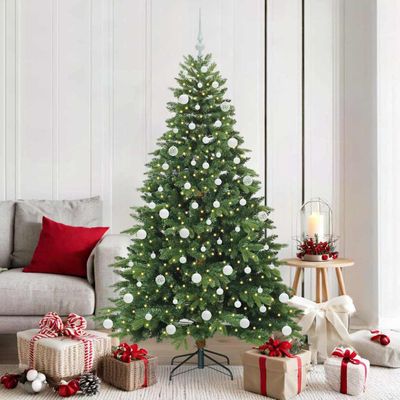 vidaXL Umelý vianočný stromček s 300 LED-i Zelená 180 cm PE a PVC