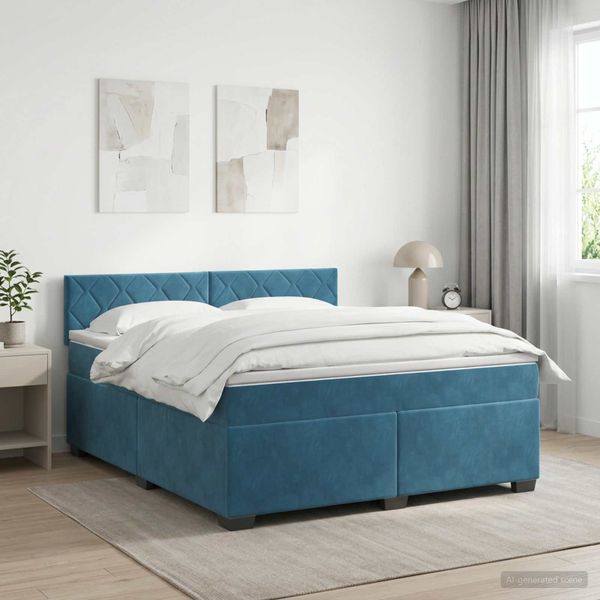 vidaXL Posteľ boxspring s matracom Tmavomodrá 180 x 200 cm Zamat