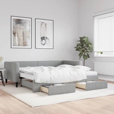 vidaXL Rozkladacia denná posteľ so zásuvkami bledosivá 90x190 cm látka