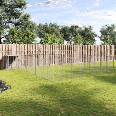 vidaXL Koterec pre psy strieborný 37,51 m² oceľ