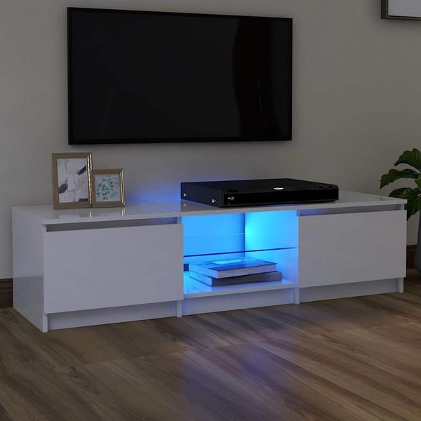 vidaXL TV skrinka s LED svetlami lesklá biela 140x40x36 cm