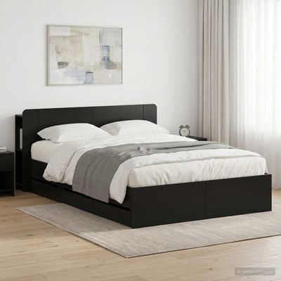 vidaXL Posteľový rám s úložným priestorom a čelom Čierna 150 x 200 cm