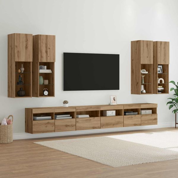 vidaXL Sada nástenného kabinetu na TV Nástenný 7 pcs Remeselný dub