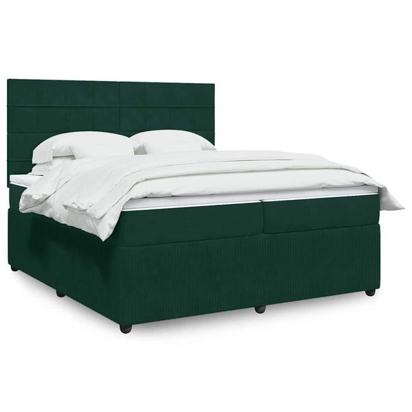 vidaXL Posteľný rám boxsping s matracom tmavozelený 200x200 cm zamat