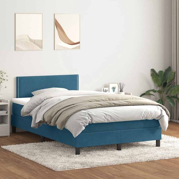 vidaXL Posteľný rám boxsping s matracom tmavomodrý 120x210 cm zamat