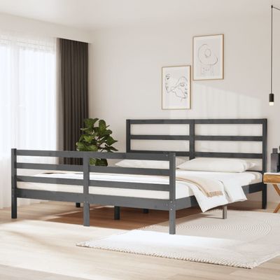 vidaXL Posteľný rám, sivý, borovicový masív 180x200 cm, Super King