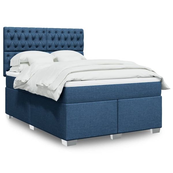 vidaXL Posteľný rám boxspring s matracom modrý 140x200 cm látka