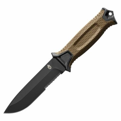 Gerber 31-003655 STRONGARM Part. Serrated outdoorový nôž 12,5 cm, čierna, hnedá, FRN/guma, puzdro