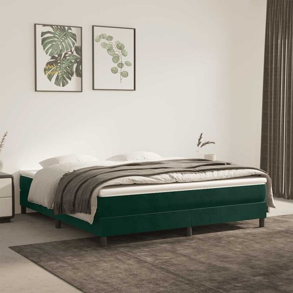 vidaXL Posteľný rám s boxspringom tmavozelený 180x200 cm zamat