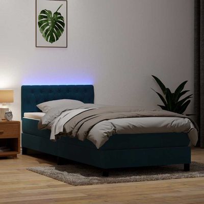 vidaXL Posteľný rám boxsping s matracom a LED tmavomodrý 80x220 cm zamat