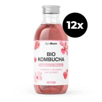 BIO Kombucha - GymBeam, malina & ibištek, 12 x 330 ml