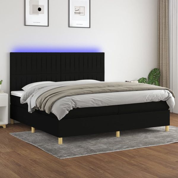 vidaXL Posteľ boxsping s matracom a LED čierna 200x200 cm látka