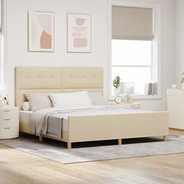 vidaXL Rám postele s čelnou doskou Krémová 180 x 200 cm látka