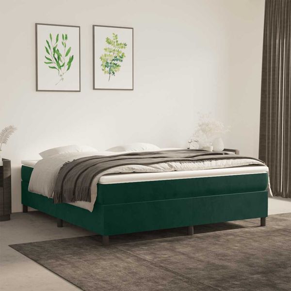vidaXL Posteľný rám s boxspringom tmavozelený 160x200 cm zamat