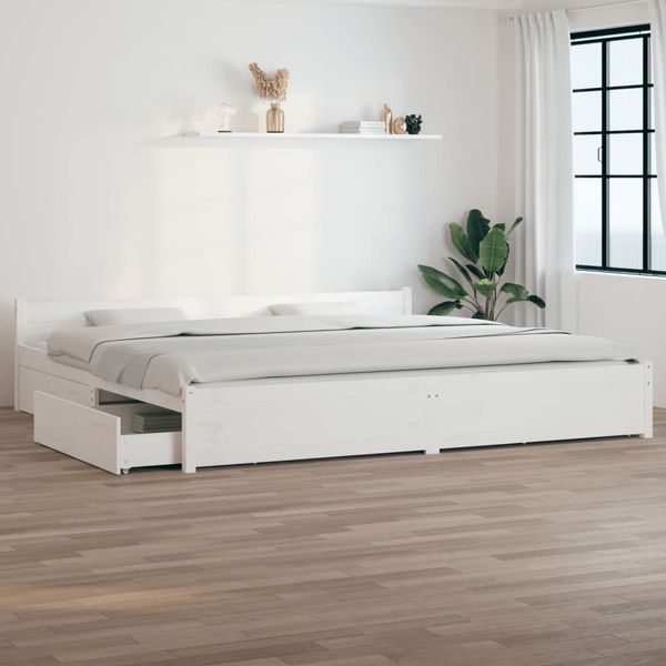 vidaXL Posteľný rám so zásuvkami biely 180x200 cm Super King