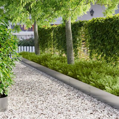 vidaXL Obrubník trávnika 20 ks 100 x 25 cm Oceľ Strieborná