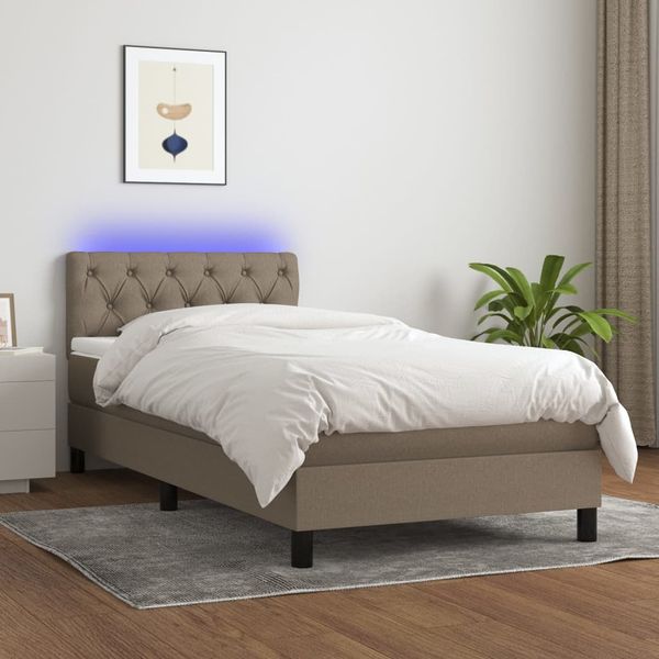 vidaXL Posteľ boxsping s matracom a LED sivohnedá 80x200 cm látka