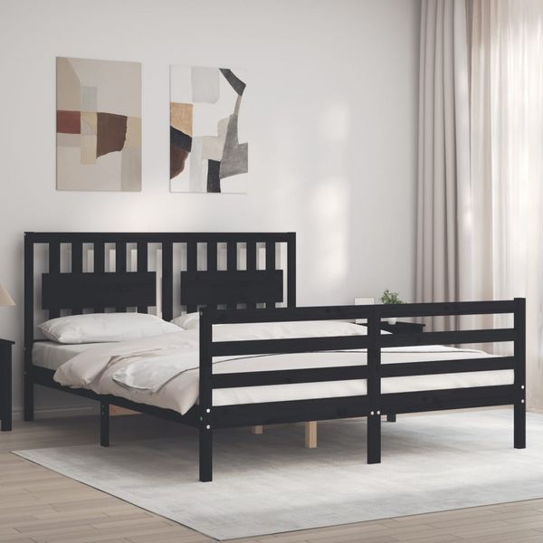 vidaXL Rám postele s čelom čierny masívne drevo King Size