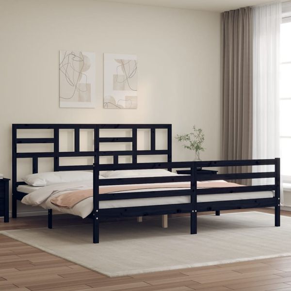 vidaXL Posteľný rám s čelom čierny 200x200 cm masívne drevo
