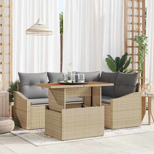vidaXL Súprava záhradných pohoviek s úložiskom 5 pcs Béžová Poly ratan