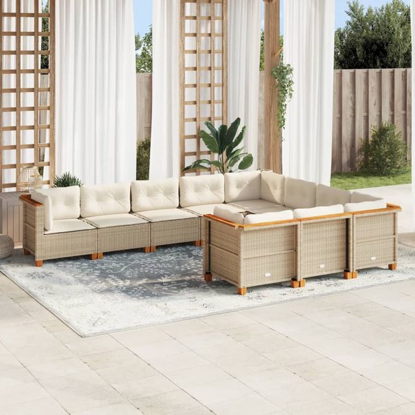 vidaXL 10-dielna záhradná sedacia súprava a vankúše béžová polyratan
