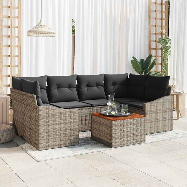 vidaXL Súprava záhradných pohoviek s úložiskom 7 pcs Sivá polyratan