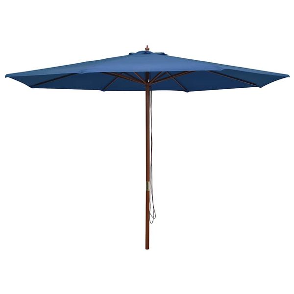 vidaXL Vonkajší slnečník s drevenou tyčou 350 cm, modrý