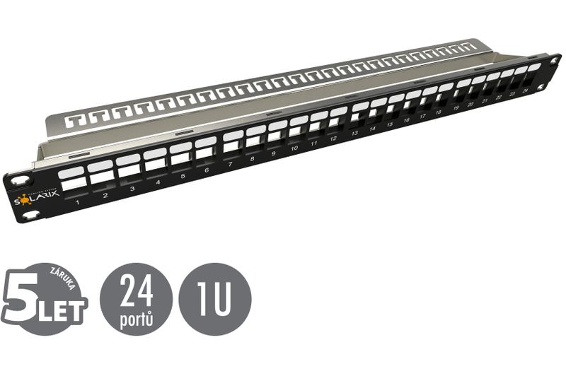 19'' modulárny neosadený patch panel Solarix 24 portov 1U SX24M-0-STP-BK-UNI-N