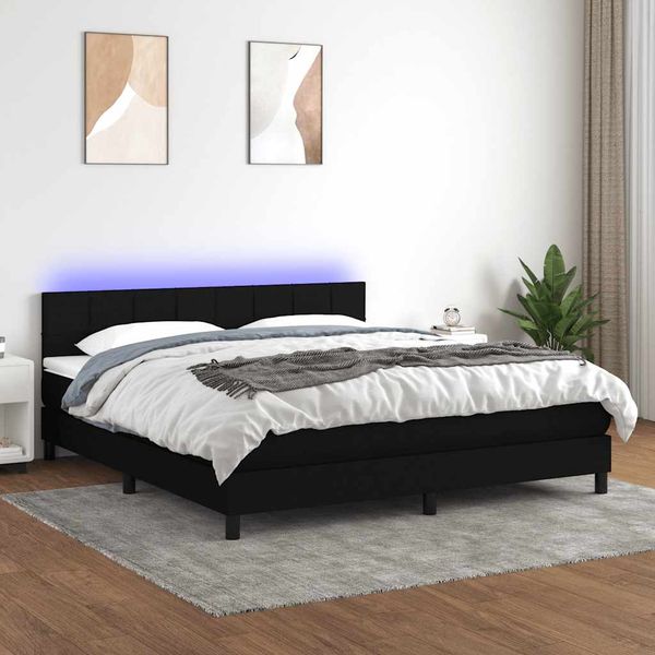 vidaXL Posteľ boxsping s matracom a LED čierna 180x200 cm látka