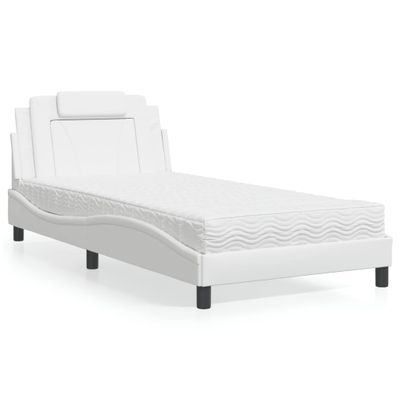 vidaXL Posteľ Viana s matracom biela 100x200 cm umelá koža