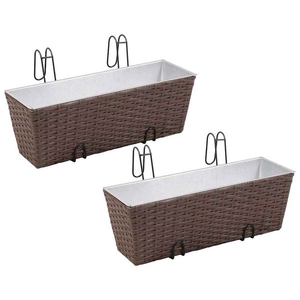 Sada ratanových trapézových kvetináčov pre balkón, 50 cm, 2 ks, hnedé