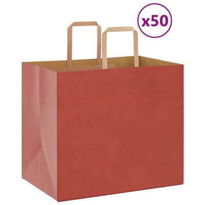 vidaXL Papierové tašky 50 ks s rúčkami, červené, 32x22x28 cm