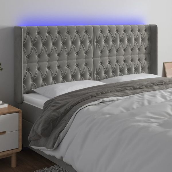 vidaXL Čelo postele s LED bledosivé 183x16x118/128 cm zamat