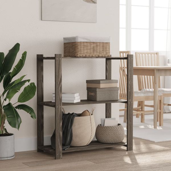 vidaXL 3-poschodový úložný regál sivý 80x38x90 cm masívna borovica