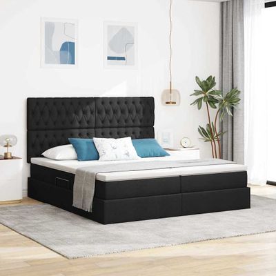 vidaXL Úložná posteľ s čelnou doskou Čierna 180 x 200 cm Látka