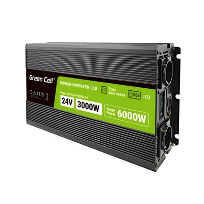 Green Cell INVGC24P3000LCD automobilový menič napätia 24V/230V 3000W/6000W, LCD displej