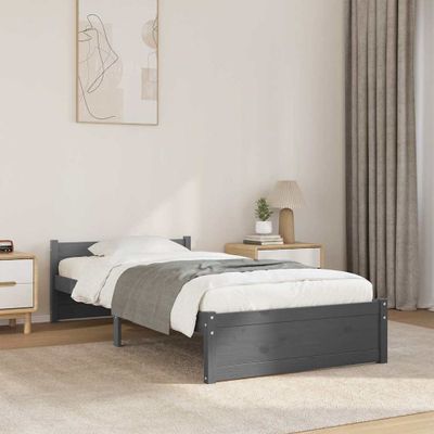 vidaXL Posteľný rám, sivý drevený masív 75x190 cm malé jednolôžko