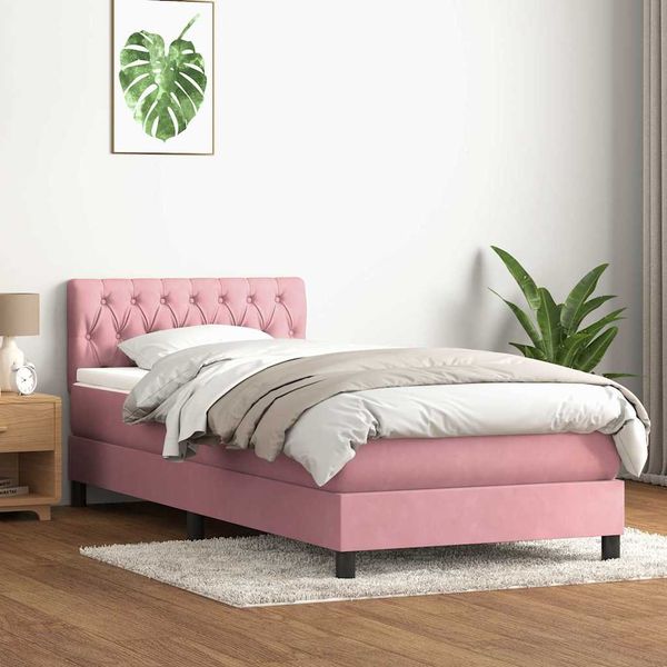 vidaXL Posteľný rám boxsping s matracom ružový 100x210 cm zamat
