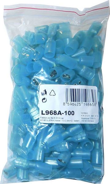 Faston-zdierka 6,3 mm so smršťovacou bužirkou, kábel 1,5-2,5 mm2, balenie 100 ks