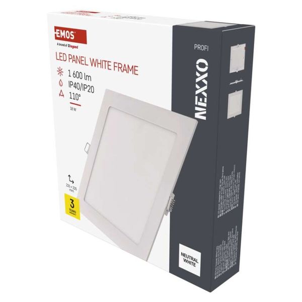 LED vstavané svietidlo NEXXO, štvorec, biely, 18W, neutrálna biela