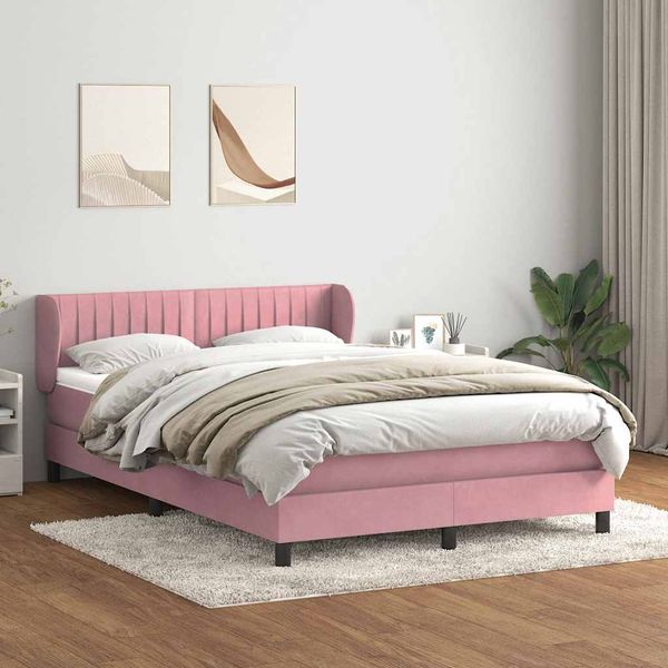 vidaXL Posteľný rám boxsping s matracom ružový 140x210 cm zamat