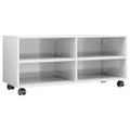 vidaXL TV skrinka s kolieskami lesklá biela 90x35x35 cm drevotrieska