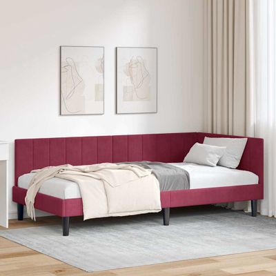 vidaXL Rohový rám postele Víno červené 90 cm x 200 cm Zamat